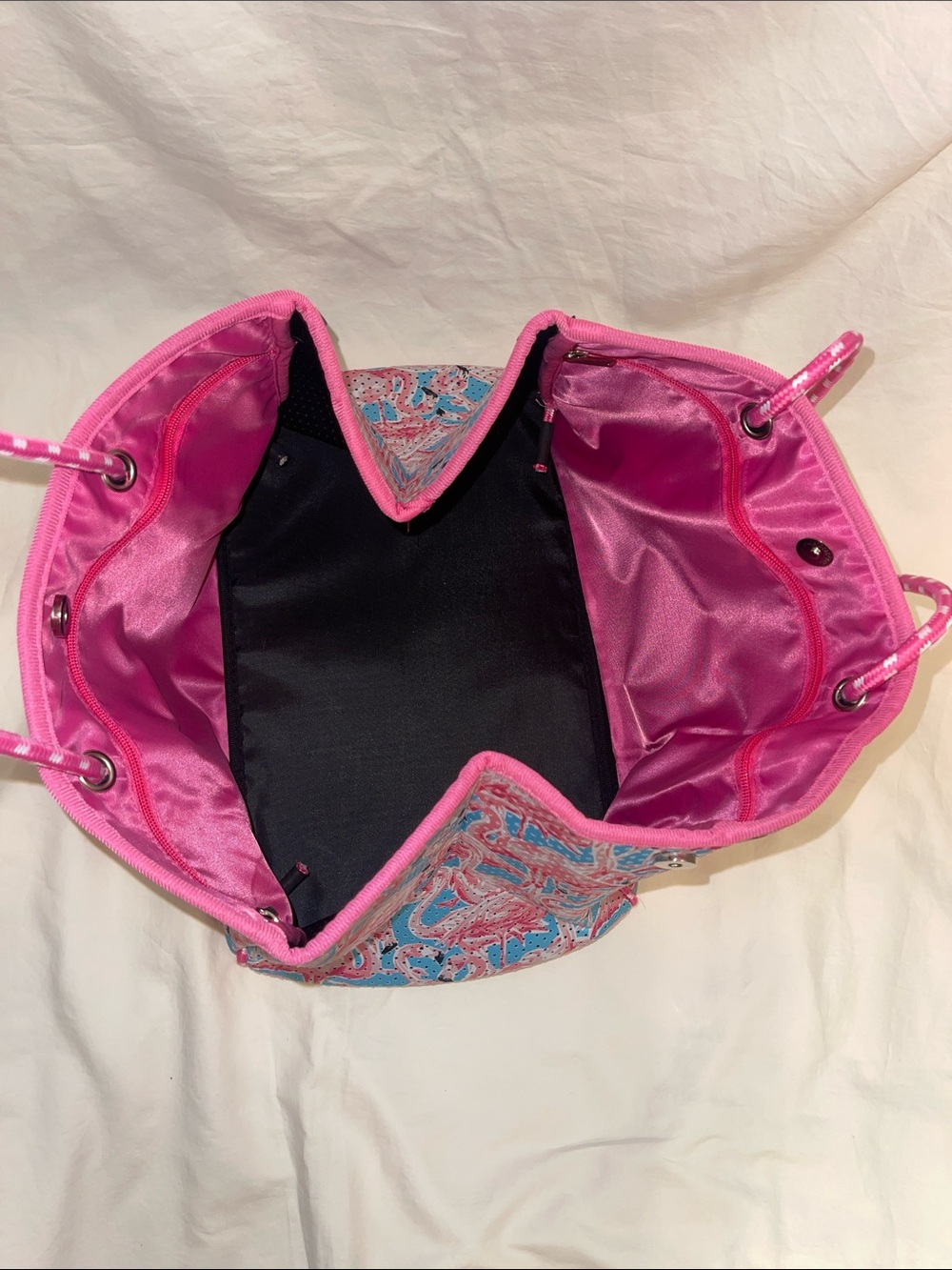 Simply Southern Neoprene Pink Flamingo Print Tote Bag with Blue Stripe - Picture 5 of 6